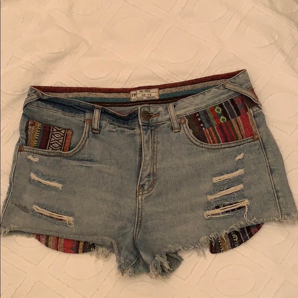 Free People Pants - Free People Embroidered Distressed Jean Shorts